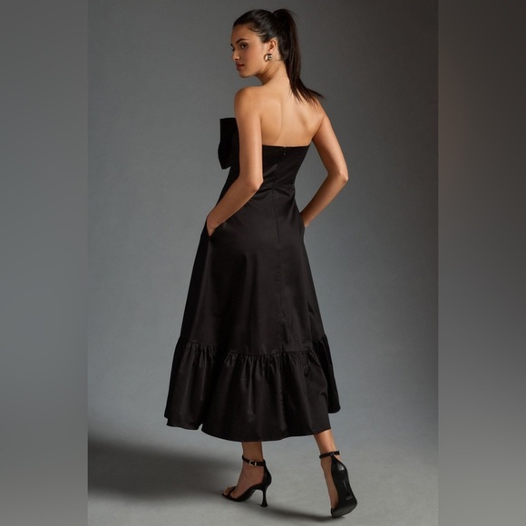 Hutch Bow Tie Strapless Maxi Dress Black Ruffle Hem Size 10 - Picture 3 of 11